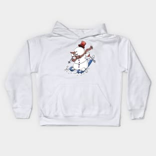 A snowman on skies with a red hat Kids Hoodie